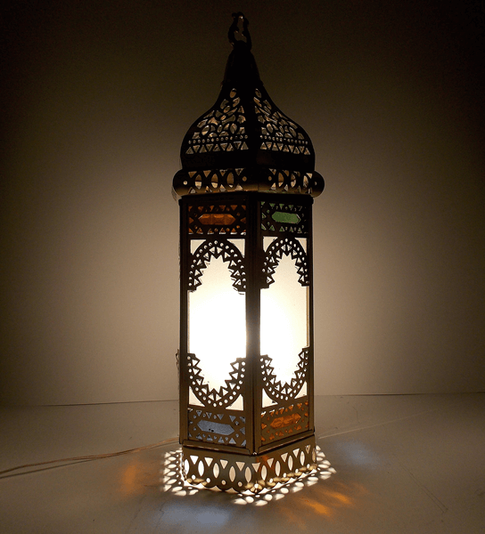 Handmade Moroccan Brass hexagonal stained glass Table Lamp / Lantern / Pendant